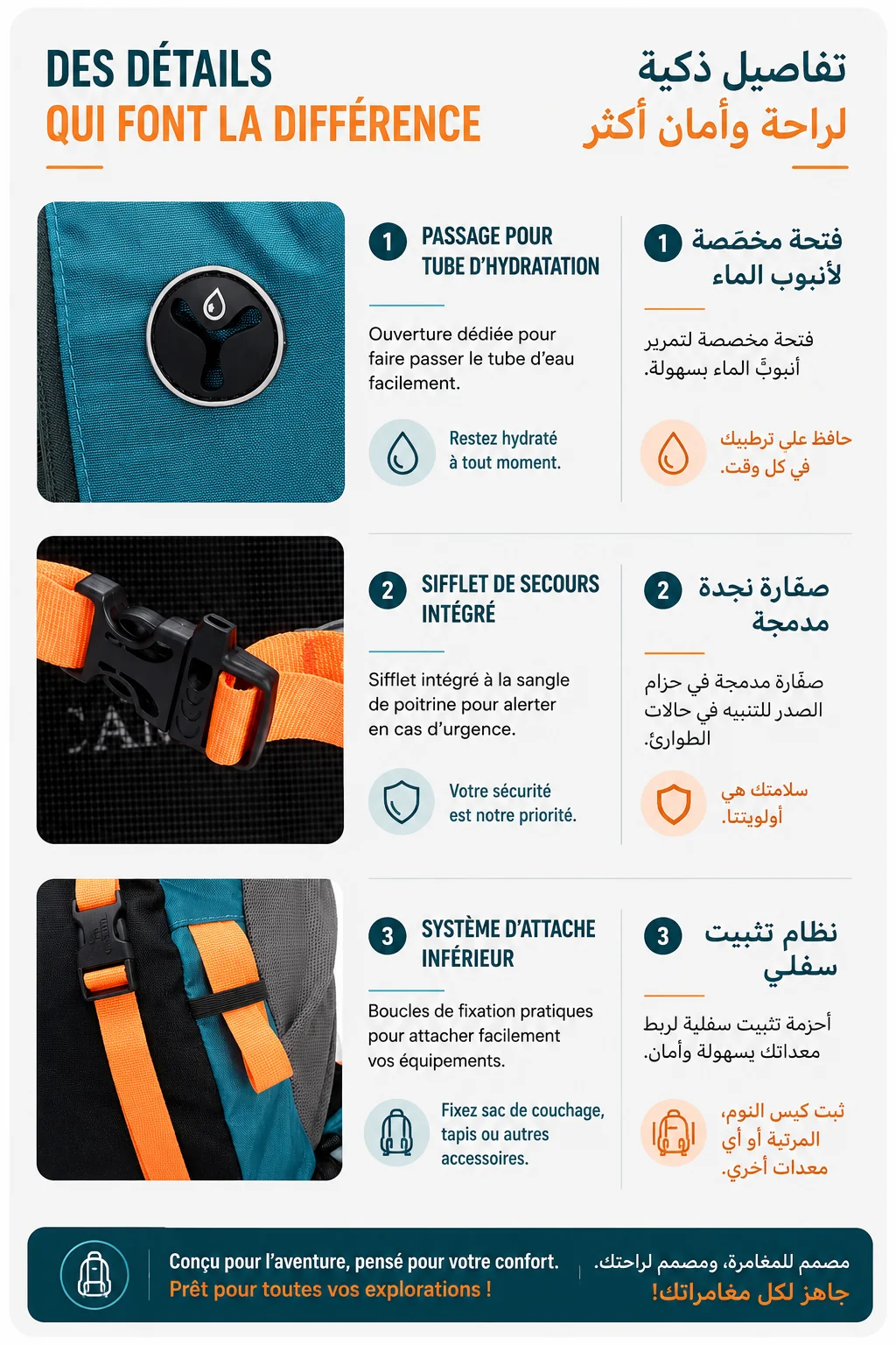 منفذ خرطوم الماء وصافرة الطوارئ